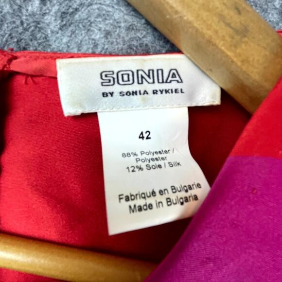 Sonia Rykiel Dress Womens 42 Red Purple Mod 60s Neck Bow Retro GoGo Pop Vibrant - Picture 4 of 6